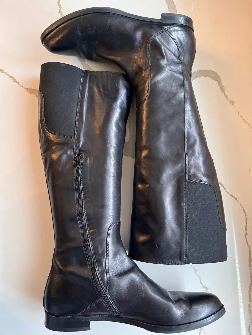 AGL Attilio Giusti Leombruni Black Leather Tall Boots Made in Italy 42